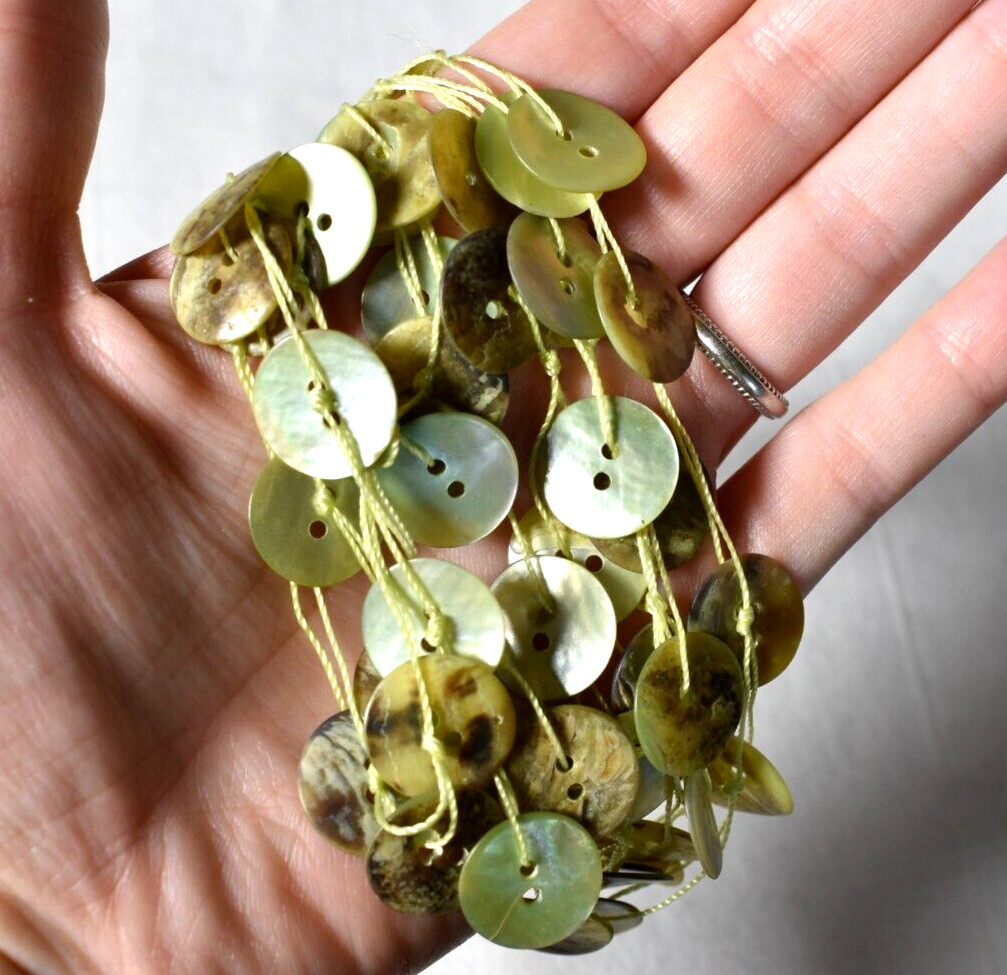 Abalone Shell Button Necklace Multi Strand Green … - image 4