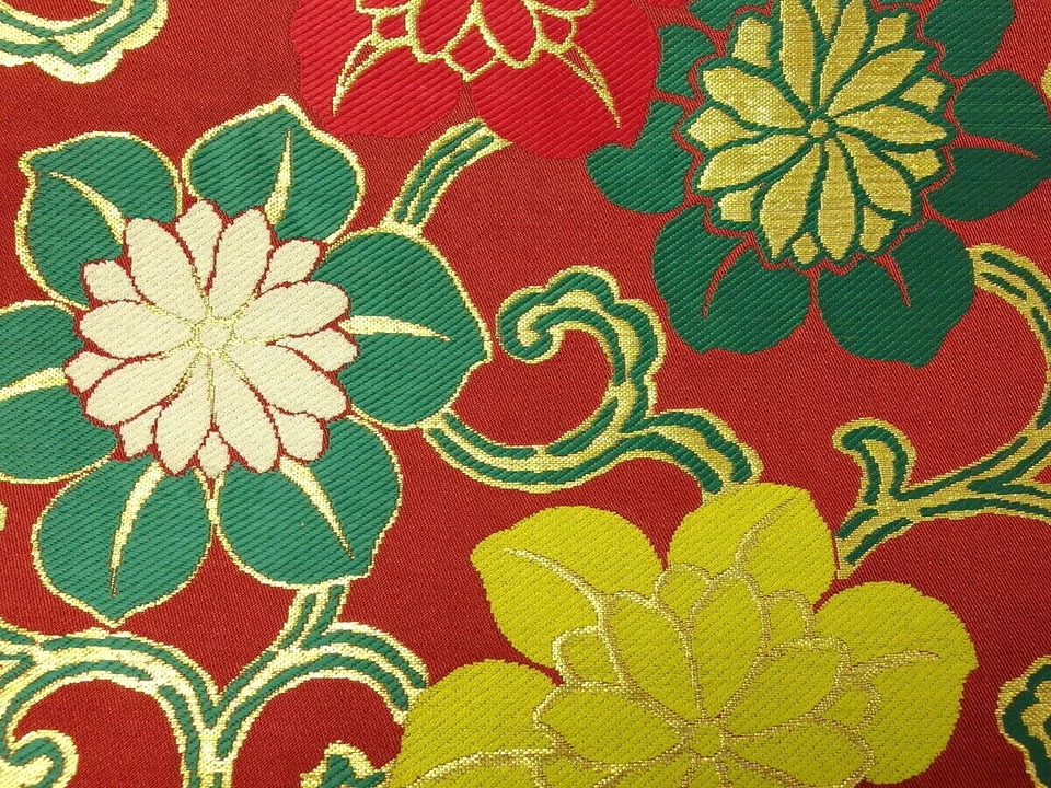 Cinturón japonés antiguo vintage brocado seda Fukuro Obi faja kimono textil chacha Foto 3 de 4