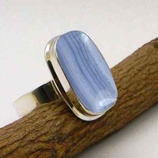 Solid 925Sterling silver Natural Blue Lace Agate Ring Stone Jewelry For Her J 18