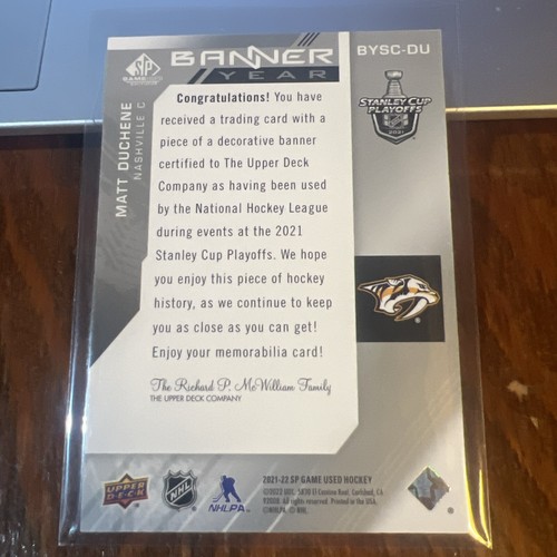 Matt Duchene 2021-22 SP Game Used Banner Year Relic #BYSC-DU Nashville Predators - Picture 2 of 2
