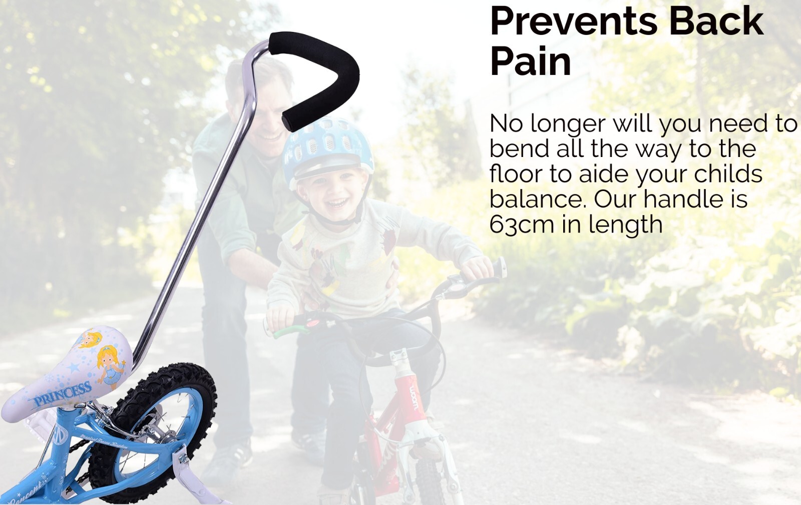 Bike Parent Handle Pole Safety Control Grab Silver Kids Bicycle Alloy