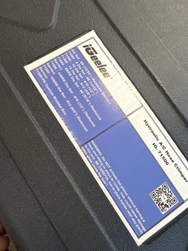 Hydraulic Crimper A/C Set IG-71500 A/C Hose Crimper Hydraulic A/C Crimping Tool