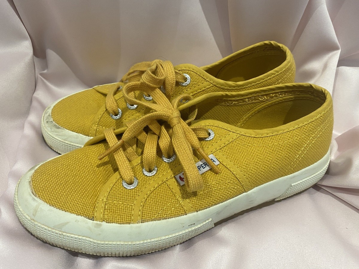 Ladies Superga Mustard Yellow Lace Up Pumps Size 36 Euro Shoes