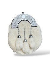 Men's Scottish White Fur Sporran 3 Tassels Sporran With Chain Belt
