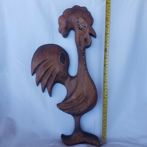 Witco Rooster Carved Wood Chicken Sculpture Wall Hanging MCM Vintage Tiki 19" - Picture 10 of 12