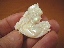 O-217) White green Coober Pedy opal Woman flowers cameo unmounted jewelry