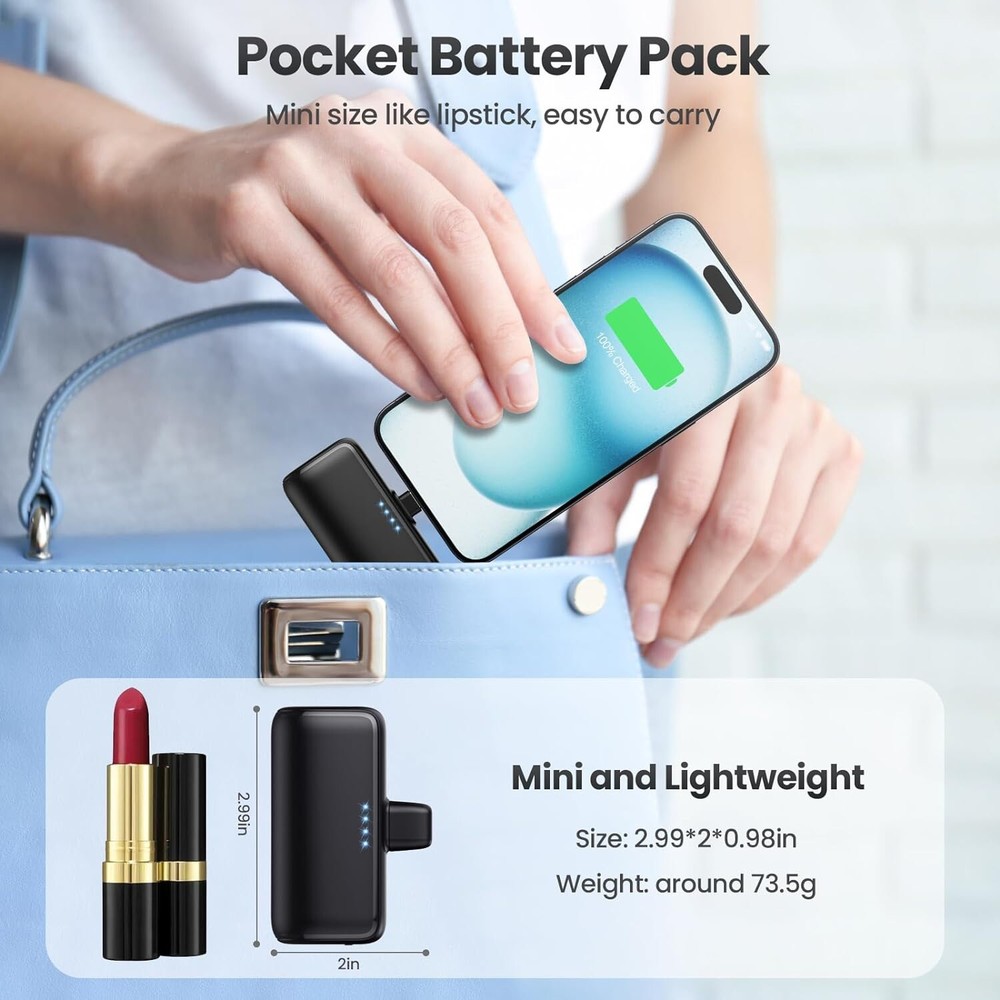 Portable Fast Charging Power Bank with Foldable USB C Design