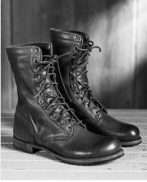 Men Black Combat boots, Military style leather boots for mens, Men army boot