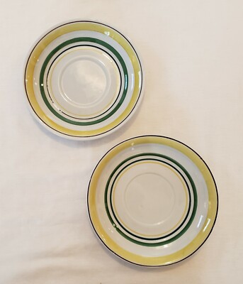 Arabia Finland Saucers 6 1/4 Inch Windflower Cream Soup Yellow Green Blue Qty 2