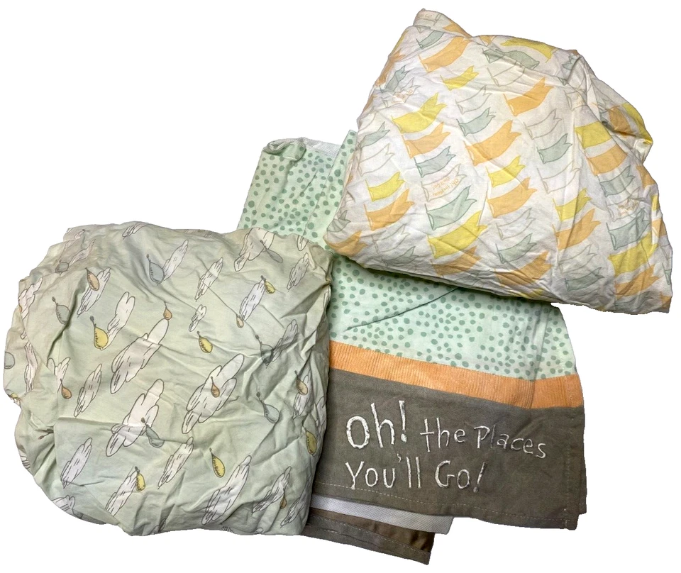 M9!¡GUAU! Juego de sábanas ajustables y falda de cuna TREND LAB Dr SEUSS The Places You'll Go Foto 2 de 4