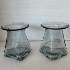 2 Plateau Vases Invented by Trent Harshman Syndicate Sales 5” Heavy Glass Blue