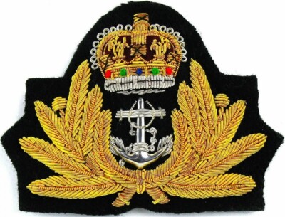 UK ROYAL NAVY OFFICER HAT CAP CAPT ADMIRAL Bullion Badge KING CROWN 3 1/2'' x 4''