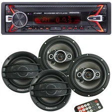 Audiotek Bluetooth Car Stereo Digital Media Receiver + 4xAudiobank 6.5" Speakers