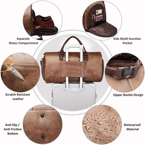 Carry on Garment Bags for Travel Leather Garment Duffle Bag Convertible Mens ... - Picture 2 of 13
