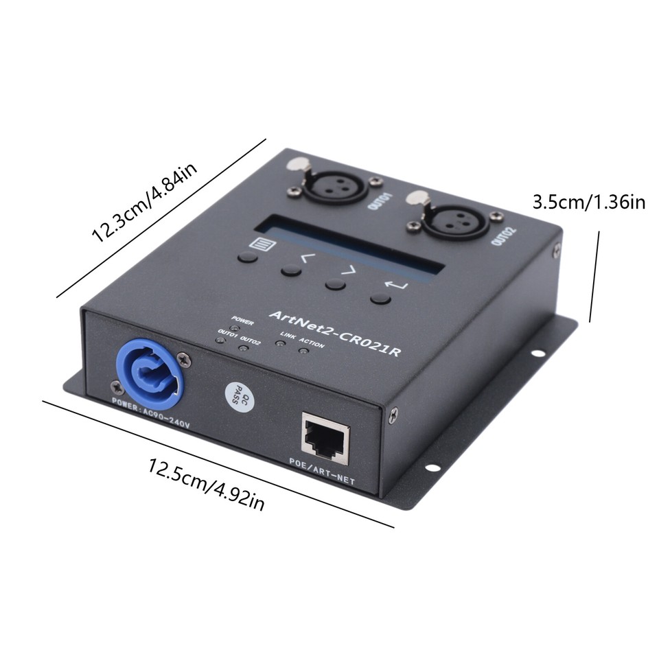 Interface DMX ArtNet Ethernet - 2 Univers, 1024 Canaux - Compatible Logiciels MA, Resolume, Etc. - Pour éclairage Scène, événements