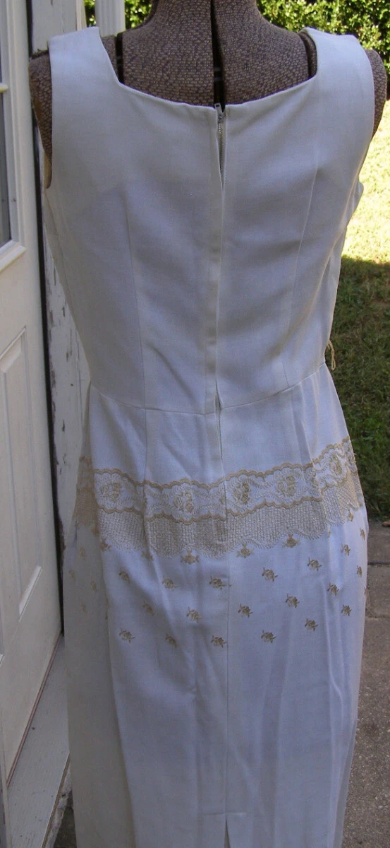 OFF WHITE Abito a tubino vintage anni 60 bianco sporco panna floreale ricamato fiori