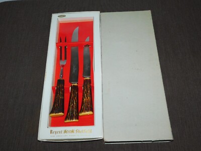 VINTAGE KITCHEN 3 PC REGENT SHEFFIELD CUTLERY 2 STEAK KNIVES FORK SET NEW