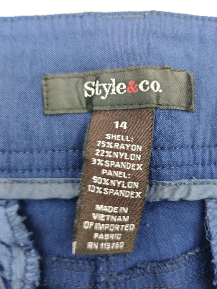 Женские эластичные темно-синие рабочие брюки Style & Co. размер 14 с закатанными манжетами - Изображение 3 из 4