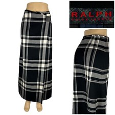 Ralph Ralph Lauren Womens 4 Skirt Equestrian Plaid Wrap Maxi Wool Vintage 90s