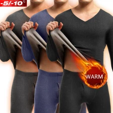 2PCS MENS THERMAL UNDERWEAR SET FLEECE LINED THERMO WARM LONG JOHNS TOP BOTTOM