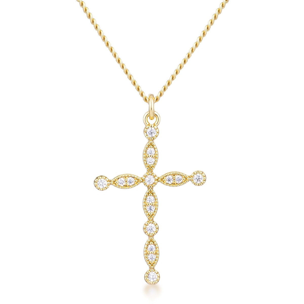 ☆【VINTAGE HOLLYWOOD】☆Delicated Texture Cross Necklac.e Vintage Textured Cross Pendant with Garnet Cabochon