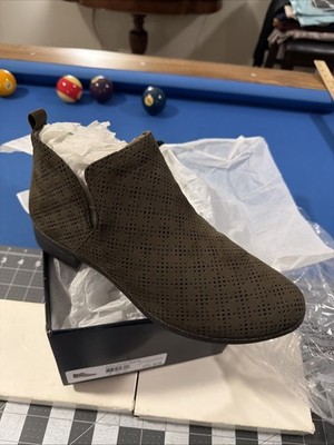 Dr. Scholl s Rate Ankle Boots Women s 9.5 Wide Olive Green Faux Suede - New
