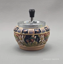 VTG Gerz German Pottery Mannheim Edelweiss Floral Design Rotary Ashtray 5.25"