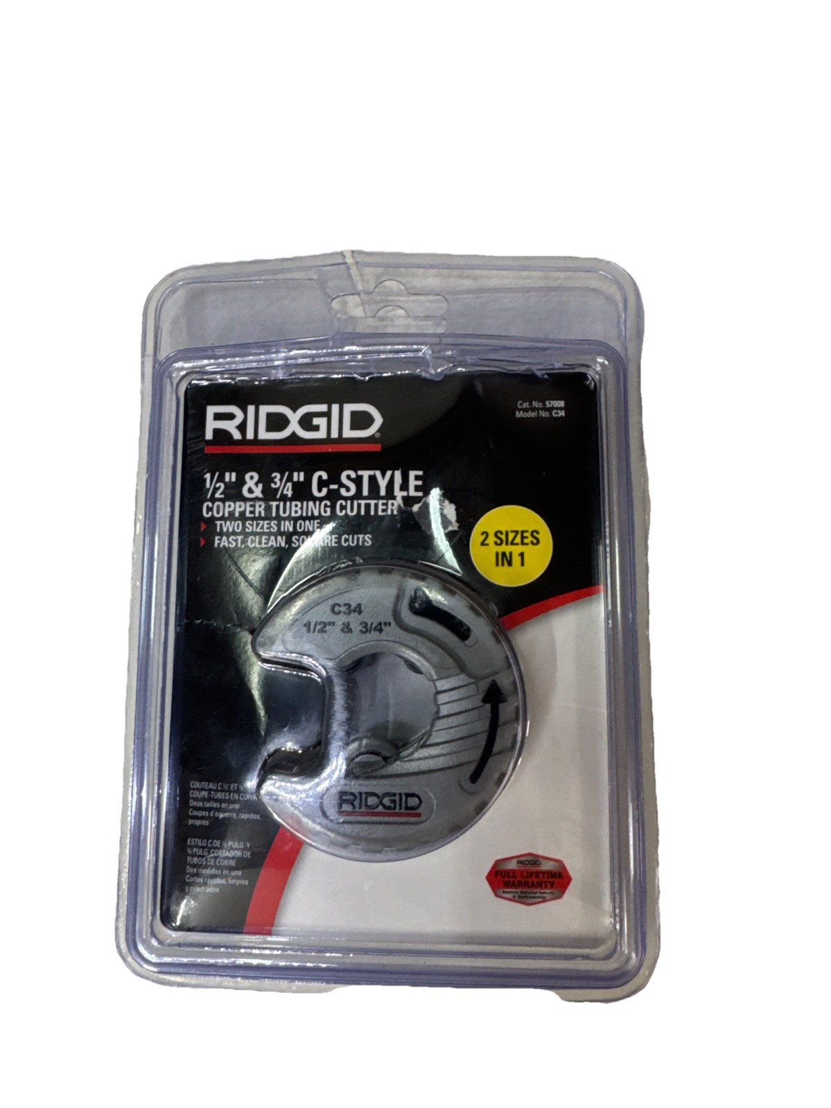 RIDGID 57008 C34 C-Style Close Quarters Copper Tubing Cutter -1/2" & 3/4"