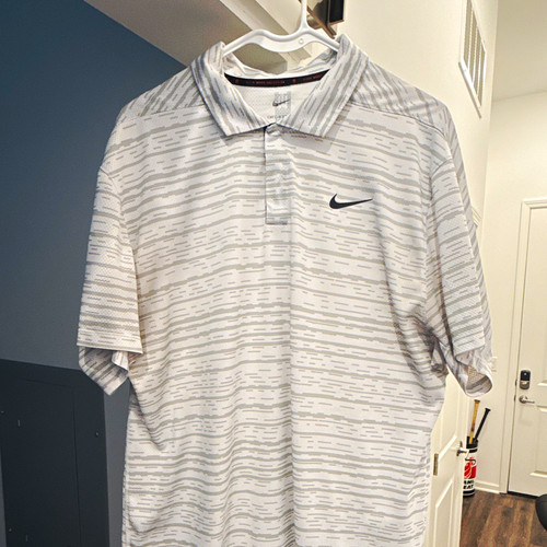 Nike Tiger Woods Collection Dri-FIT ADV Golf Men's White/Gray Striped Polo L
