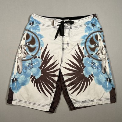 Hawaiian Island Creations HIC Mens Board Shorts Size 32 Mermaid Surf Floral Swim