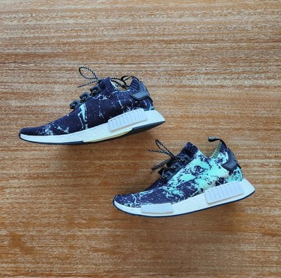 Adidas NMD R1 PK Primeknit Running Shoes Mens 10 Marble Aero Green BB7996 Rare