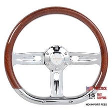 14 Inch Wood D-shaped Universal Steering Wheel 6 Bolt 3 Spokes Chrome-plated 14 Inch Wood D-shaped Universal Steering Wheel 6 Bolt 3 Spokes Chrome-plated