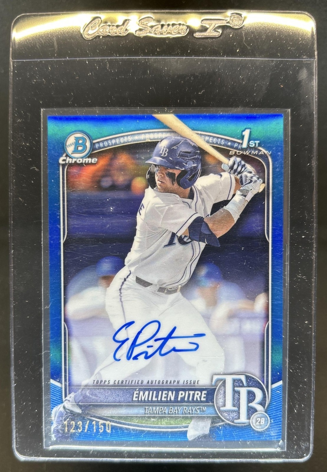 2025 Bowman Emilien Pitre Chrome Auto Blue Refractor 1st Prospect #/150 Rays
