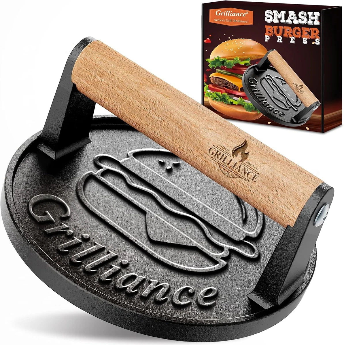 Kit de prensa de hamburguesas Smash, triturador de hamburguesas redondo plano de hierro fundido 6,6"
