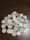 ROLL OF 50 SILVER MERCURY DIMES - CIRCULATED MIXED DATES (stock Photo)