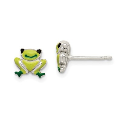 Sterling Silber polierte Emaille Frosch Kinder Ohrstecker Damen