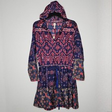 NWT Anthropologie RAGA Women's Blue/Pink Vivid Dreams Hooded Mini Dress Sz S