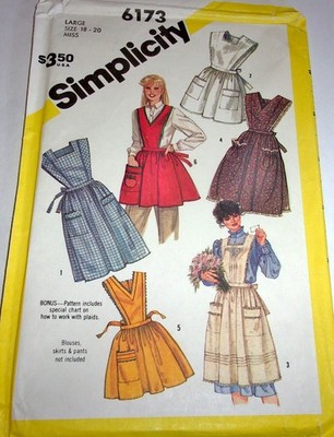 Vtg 1980's Simplicity Pattern 6173 Bib Aprons with Pockets Plus Size 18-20 Uncut