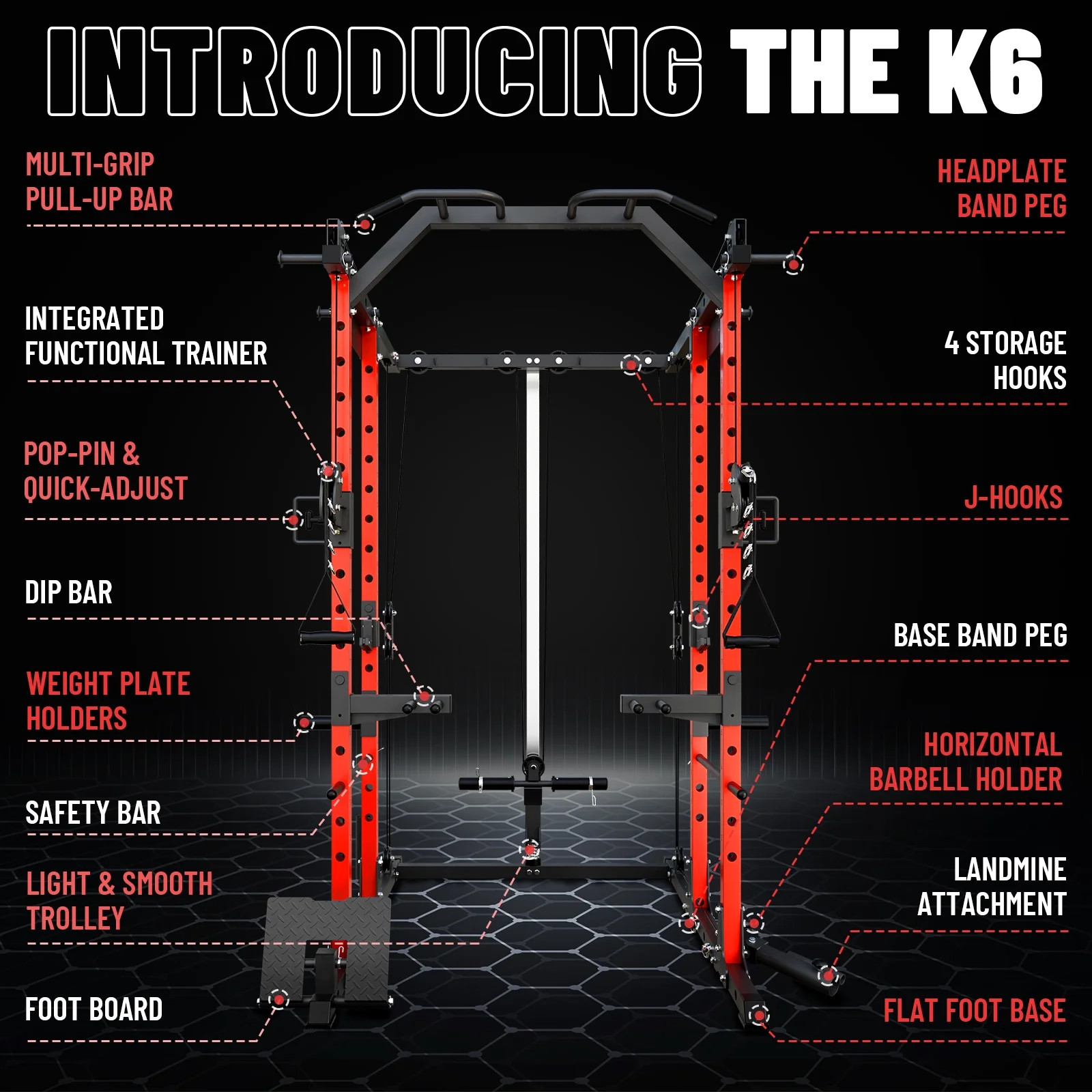 Power Rack Cage, Weight Rack with Cable Crossover Machine,Multi-Function Squa...