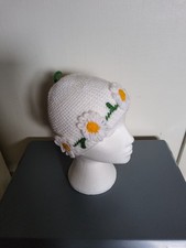 Ladies Hand Crocheted Pull On Hat with Daisy's Flower Detail.