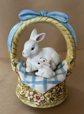1985Howard Kaplan Schmid Music Box Rabbit Mom & Babies Talk To The Animals Japan