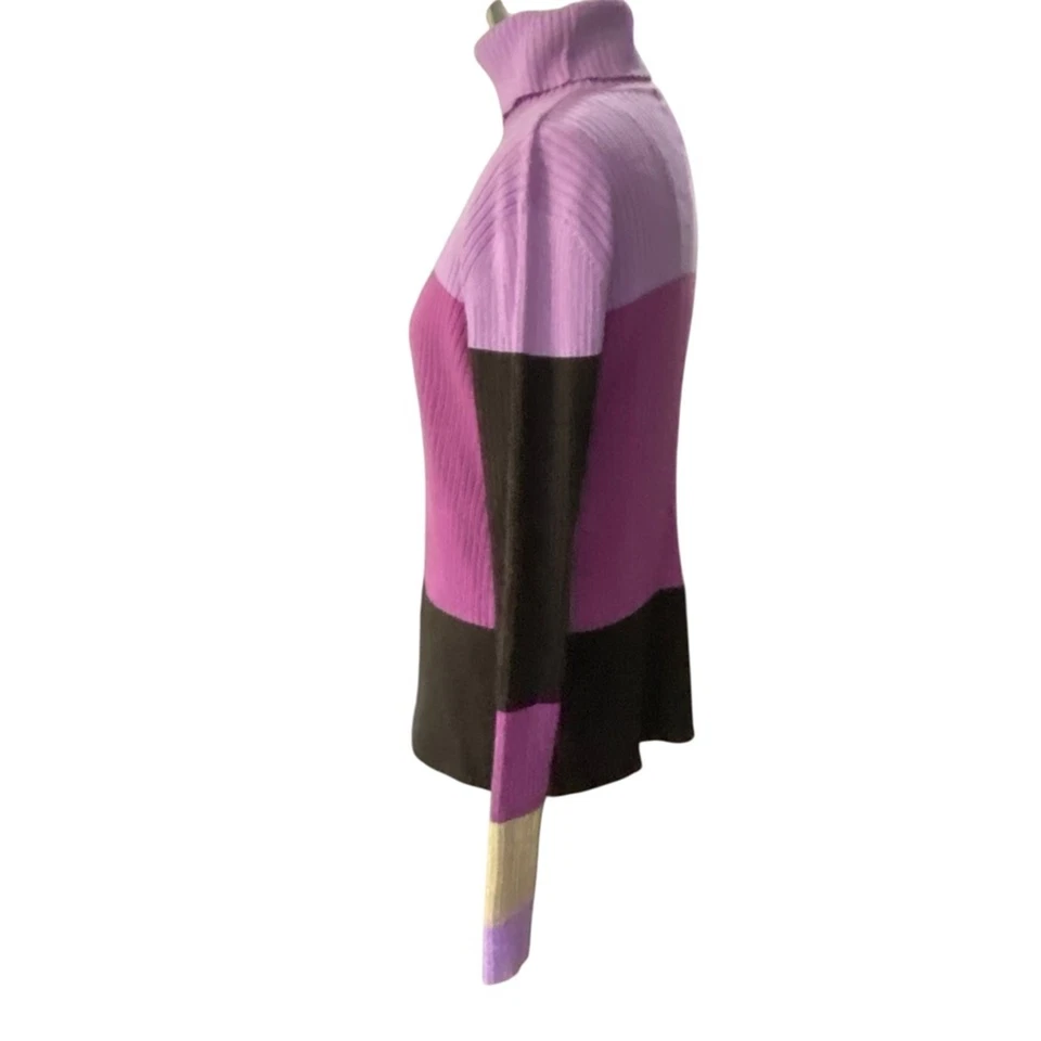 Suéter The Limited de Algodón Cuello Alto a Rayas Púrpura y Marrón Y2K Talla Grande Foto 4 de 4