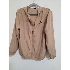Jordan Boys kids Windbreaker Jacket Tan Khaki Jumpman Logo Full Zip Hooded Lg