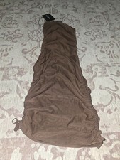 Size 8 Prettylittlething Ruched Mesh Bodycon Dress, Brown