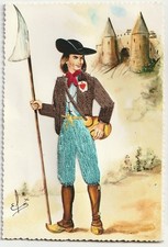 CP 85 VENDEE BRODERIE Fantaisie Relief CHOUAN Insurgé royaliste catholique Pique