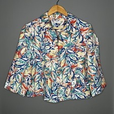 Coldwater Creek Womens Jacket Linen Zip Watercolor Tropical Floral 3/4 Sleeve L