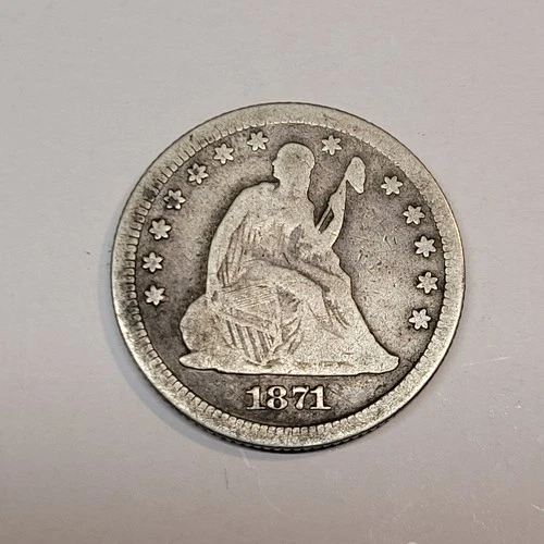 1871 P Silver Seated Liberty Quarter VG