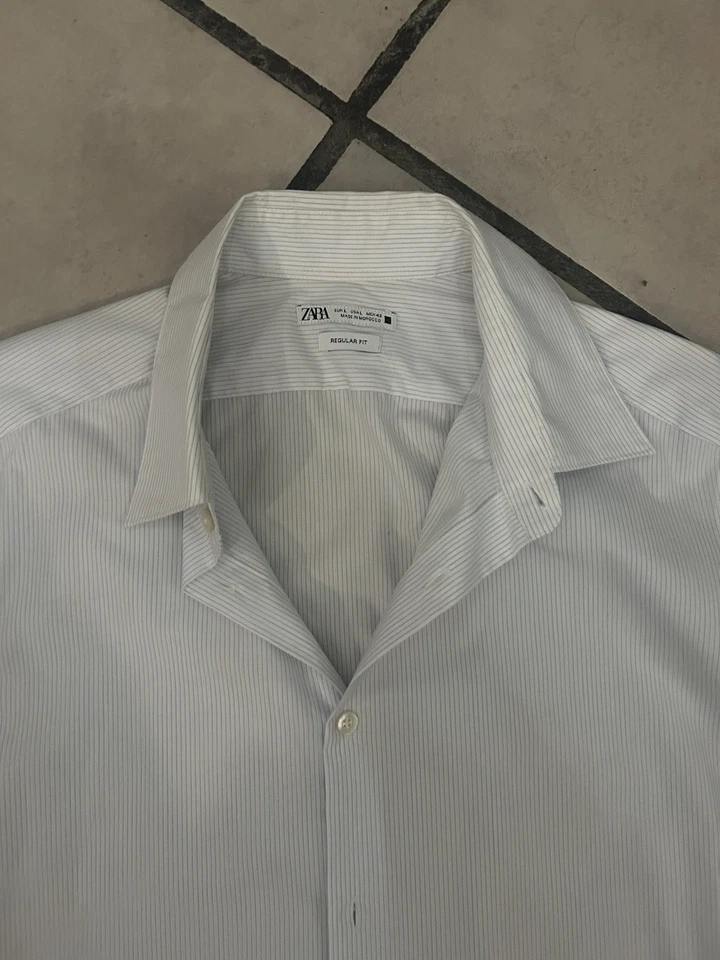 Zara Men's Button-Up Shirt White Stripe Design Long Sleeve Sz: L (fits like M) - Image 2 of 4