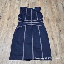 Antonio Melani Navy Blue Geometric Lattice Sheath Dress Size 12 Sleeveless Navy