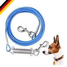 Hundeleine Tie-Out Kabel 3-15m Stahldraht mit Federhaken blau